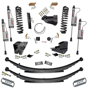 Skyjacker 4 in. Lift Kit with Front Coils; Rear Leafs; and ADX Remote Reservoir Shocks.